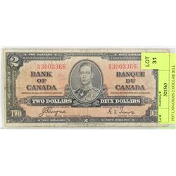 1937 CANADIAN 2 DOLLAR BILL