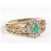 Image 1 : 10K EMERALD AND DIAMOND RING SIZE 7 FILIGREE BAND.