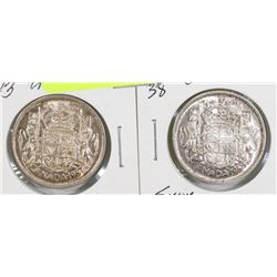 LOT OF 2 CANADIAN 50 CENT COINS INCLUDING 1957 AND
