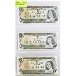 LOT OF 3 CANADIAN 1 DOLLAR BILLS