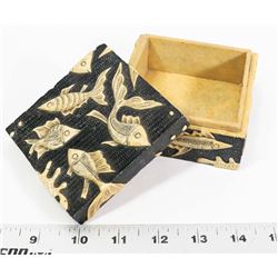 HAND MADE BLACK FISH CARVED STONE TRINKET BOX