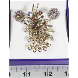 AURORA BOREALIS BROOCH AND EARRING SET