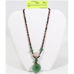 JADE BEADED NECKLACE, 18" LONG