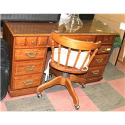 ESTATE WOOD DESK WITH GLASS TOP AND CHAIR