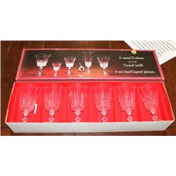 TWO BOXES OF 6 CUT LEAD CRYSTAL GLASSES.