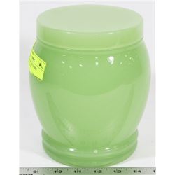 JADE COLOR STONE LIDDED JAR/URN 7" TALL
