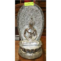 SILVER BUDDHA STATUE, 22" TALL