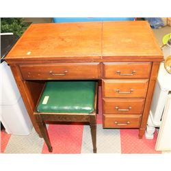 VINTAGE PADDED STOOL AND VINTAGE MAHOGANY