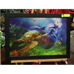 3D SEA LIFE PICTURE DOLPHINS/TURTLE 25.5" X 18".