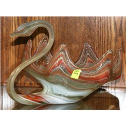 LARGE ART GLASS SWAN BOWL