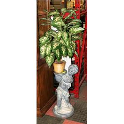 CHERUB PLANT STAND WITH ARTIFICIAL PLANT