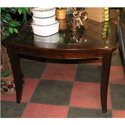 WOOD AND GLASS TOP KITCHEN TABLE, 48"X48"X30"