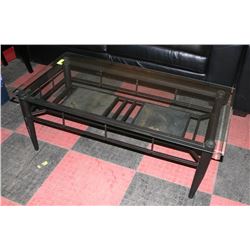 GLASS TOPPED COFFFE TABLE, 24"X48"X18.5"