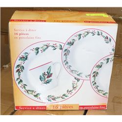 16PC XMAS DISH SET AND PLASTIC TREE BASE