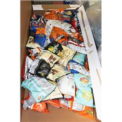 LARGE 6 SHELF BOX OF ASSORTED CHIPS ON CHOICE