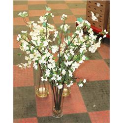 3 SHOWHOME GLASS VASES WITH SILK FLOWERS