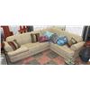 Image 1 : UPHOLSTERED TAN FABRIC HIDEABED SECTIONAL WITH
