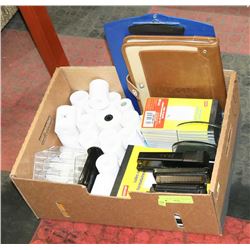 BOX OF MISC OFFICE SUPPLIES