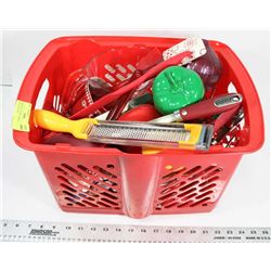 KITCHEN LOT INCL, BOWLS, MUGS, SPATULAS, CAN