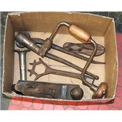 BOX OF ASSORTED ANTIQUE TOOLS