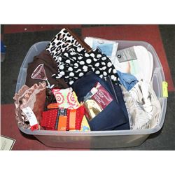 LARGE TOTE OF ESTATE ASSORTED NEW CLOTHING & HOME