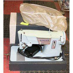 VINATGE SINGER SEWING MACHINE, LIGHT BLUE, WITH