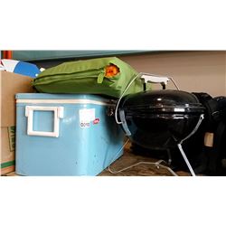 WEBER BBQ AND COLEMAN COOLER AND CHICO CHILDS TENT