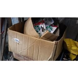 BOX OF DOLLAR STORE ITEMS AND TWIST TIES