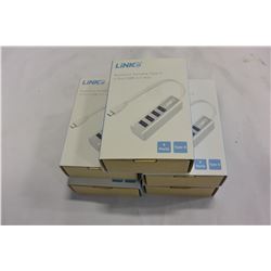 5 NEW TYPE C USB 4 PORT USB HUBS, RETAIL $30 EACH, VALUE $150