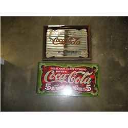 MIRRORED COCA COLA ADVERT AND TIN COKE SIGN