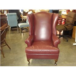 BURGUNDY LEATHER WINGBACK CHAIR