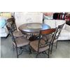 Image 2 : NEW ASHLEY SIGNATURE ROUND CARVED MAHOGANY DINING TABLE WITH 4 UPHOLSTERED CHAIRS, RETAIL $1036