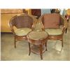 Image 1 : PAIR OF RATTAN PATIO CHAIRS AND GLASSTOP RATTAN END TABLE