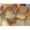 Image 2 : PAIR OF RATTAN PATIO CHAIRS AND GLASSTOP RATTAN END TABLE
