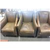 Image 2 : THREE BROWN LEATHER DISTRESSED ARMCHAIRS