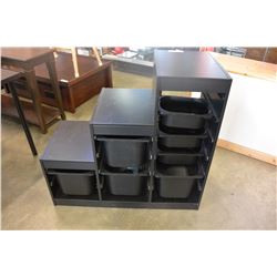 BLACK STEP STORAGE SHELF W/ ORGANIZER TUBS