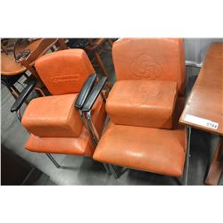 2 ORANGE CHAIRS W/ FOOTSTOOLS