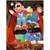 Image 1 : TOTE OF MISC TOYS AND DISNEY BOOKS AND VINTAGE MICKEY MOUSE DOLL AND OTHER DOLL 1973
