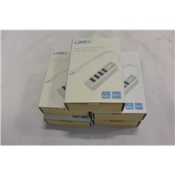 5 NEW TYPE C USB 4 PORT USB HUBS, RETAIL $30 EACH, VALUE $150