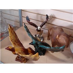 3 POTTERY EAGLES, BISON, AND EAGLE FIGURE