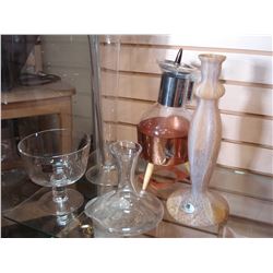 ITALIAN VASE, GLASS DECANTER, ICEBOWL, VASE, AND CARAFFE