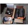 Image 1 : MISC BOX OF CAMERAS, CHARGERS, HEAPHONES, CD LABEL MAKER, ETC