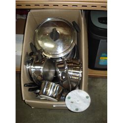 BOX OF POTS AND PANS