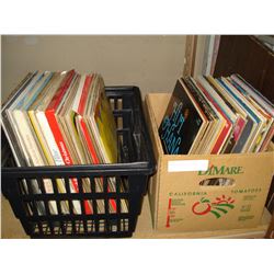 BASKET AND BOX OF RECORDS