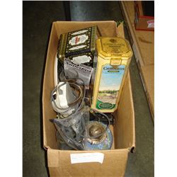 BOX OF OIL LAMPS AND ESTATE GOODS