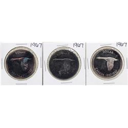 Lot of (3) 1967 $1 Canada Silver Dollar Coins Amazing Toning