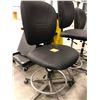 Image 1 : 3 - Black office chairs with adjustable height, fabric shows wear