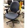 Image 2 : 3 - Blue pattern office chairs with adjustable height. 1 chair has no arm rest