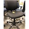 46  3  Black office chairs with adjustable height, 1 chair has adjustable arm rest