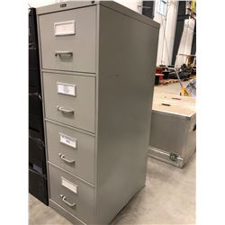 File cabinet 4 drawer grey no key 18" x 52" x 26 1/2 has dent in bottom right side